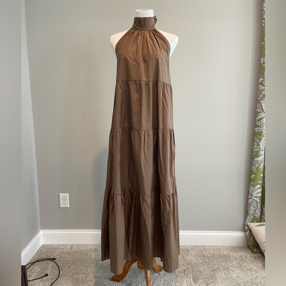 Theory Tiered Brown Maxi Dress Sz M
